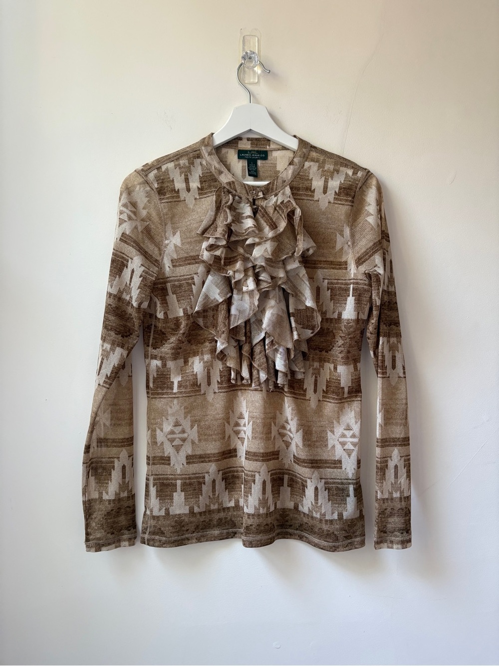 Lauren Ralph Lauren Mesh Ruffle-Front Top - Picture 4 of 14